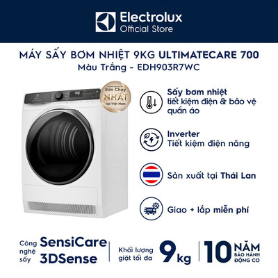 Free giao lắp - Máy sấy bơm nhiệt Electrolux 9kg UltimateCare 700 - Trắng EDH903R7WC