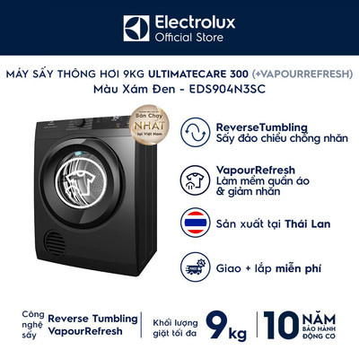 Free giao lắp - Máy sấy thông hơi Electrolux 9kg UltimateCare 300 - Xám đen Onyx EDS904N3SC