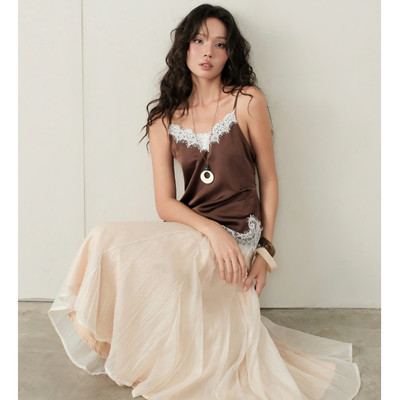 TUBYCATU Áo Hai Dây Nữ Chất Lụa Phối Ren Lita Lace Quyến Rũ Sang Trọng