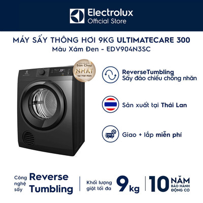 Free giao lắp - Máy sấy thông hơi Electrolux 9kg UltimateCare 300 - Xám đen Onyx EDV904N3SC