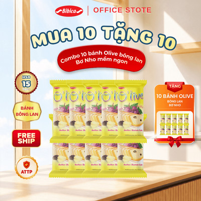 (Mua 10 TẶNG 10) Bánh Ăn Sáng Bibica - Bông lan Olive Chà Bông/Nho Khô Mềm Mịn (Date mới)
