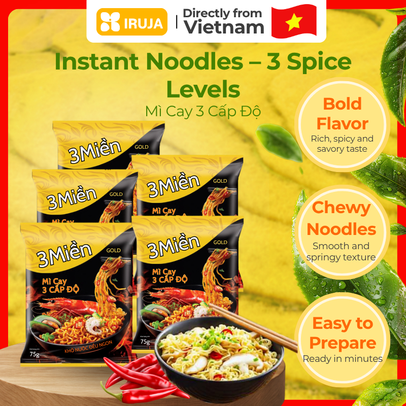 [IRUJA VIETNAM] MÌ GOLD CAY 3 CẤP ĐỘ 3 MIỀN 75G (COMBO X5)