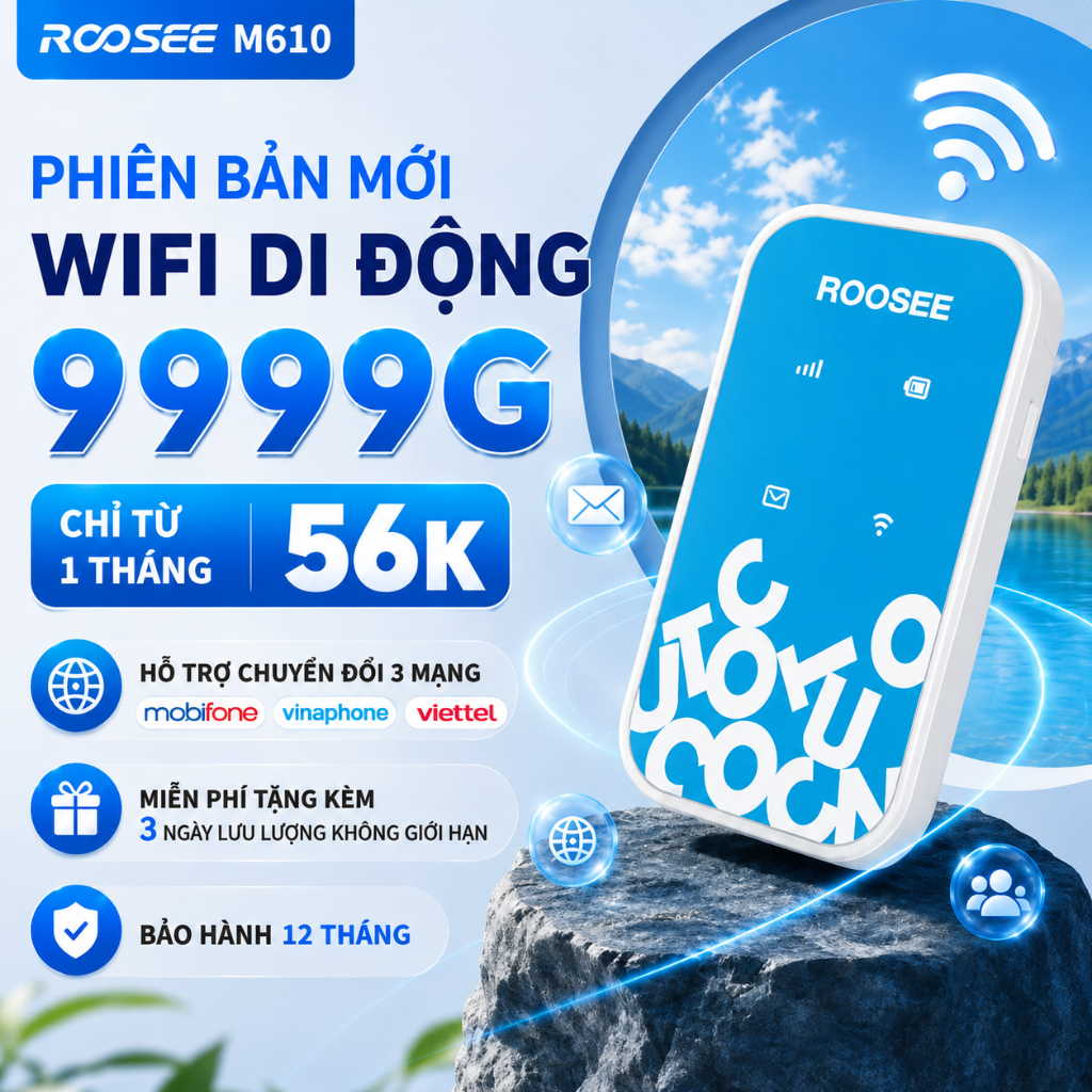 ROOSEE M610 Bộ Phát WiFi Di Động Không Cần SIM - Pin 2100mAh- Hỗ Trợ Viettel Vina Mobi