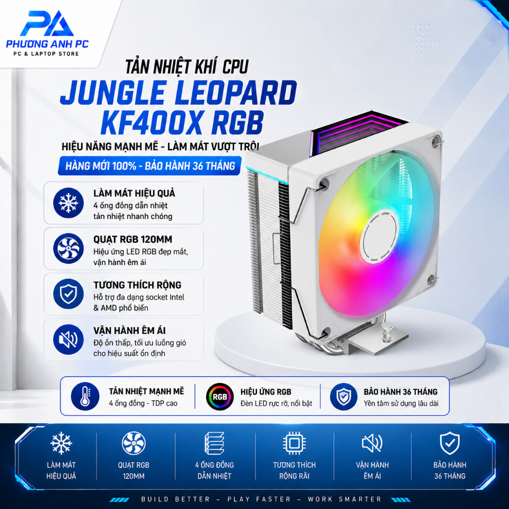 Tản Nhiệt Khí CPU Jungle Leopard KF400X RGB Đen/Trắng – 4 Ống Đồng, Quạt