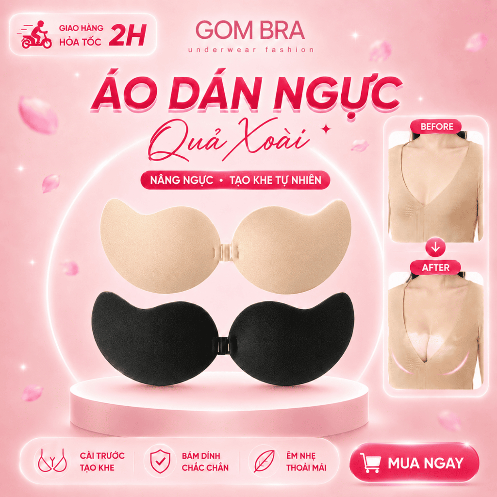 Miếng dán ngực cài trước Gom Bra mẫu quả xoài, dán ngực nâng ngực chất liệu su…