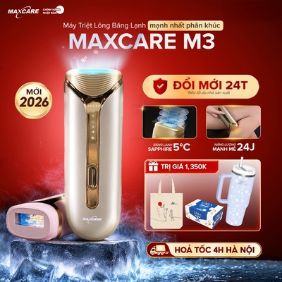 Máy triệt lông toàn thân Maxcare M3 Triệt siêu tốc 7 xung/s, Đầu Triệt Băng lạnh Sapphire 5°C Êm Dịu như Spa- BH 2 NĂM