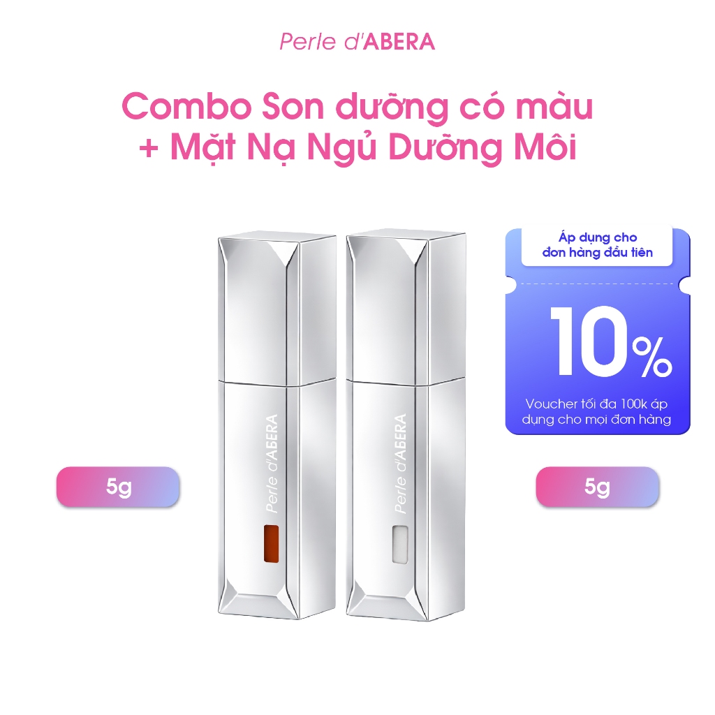 Combo Son Dưỡng Có Màu Perle d'ABERA 5g + Mặt Nạ Ngủ Dưỡng Môi Cấp Ẩm Kép Perle d'ABERA 5g
