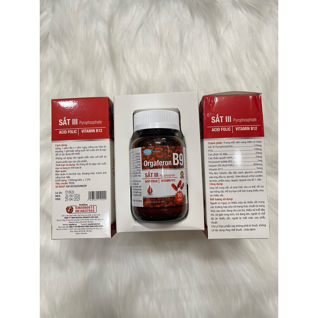 Viên uống bổ sung sắt Orgaferon B9,Vitamin B12 - 30 viên