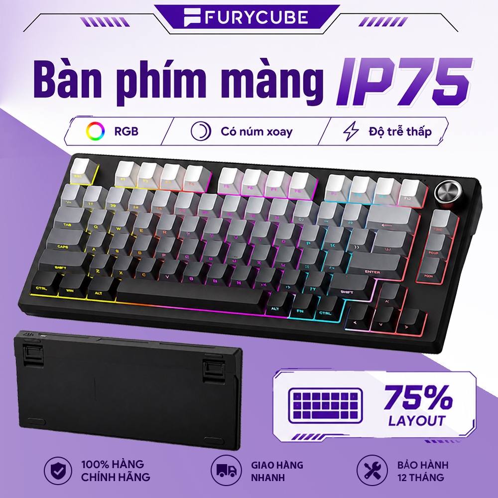 Bàn Phím Có Dây FURYCUBE IP75, 75% Layout, PBT Bền Đẹp, RGB Nhẹ Nhàng, Win&macOS, Núm Xoay Tiện Lợi