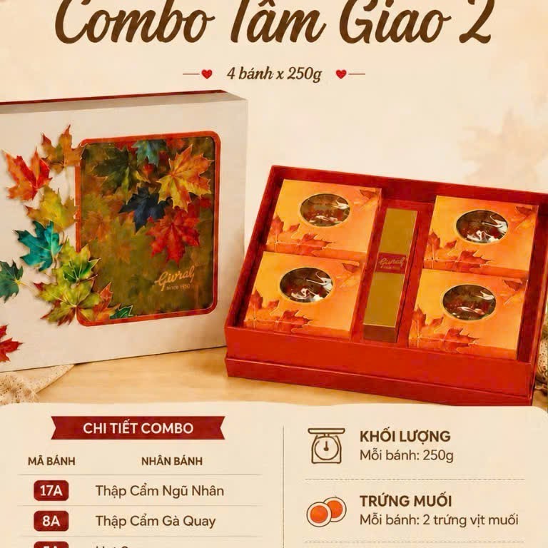 Bánh trung thu Givral Combo TÂM GIAO 2 gồm 4 bánh * 250gr ( 17A - 8A - 5A - 9A )