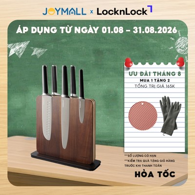 Bộ dao 7 món cao cấp LocknLock CKK804, Hàng chính hãng, thép không gỉ, khối đỡ nam châm gỗ - JoyMall