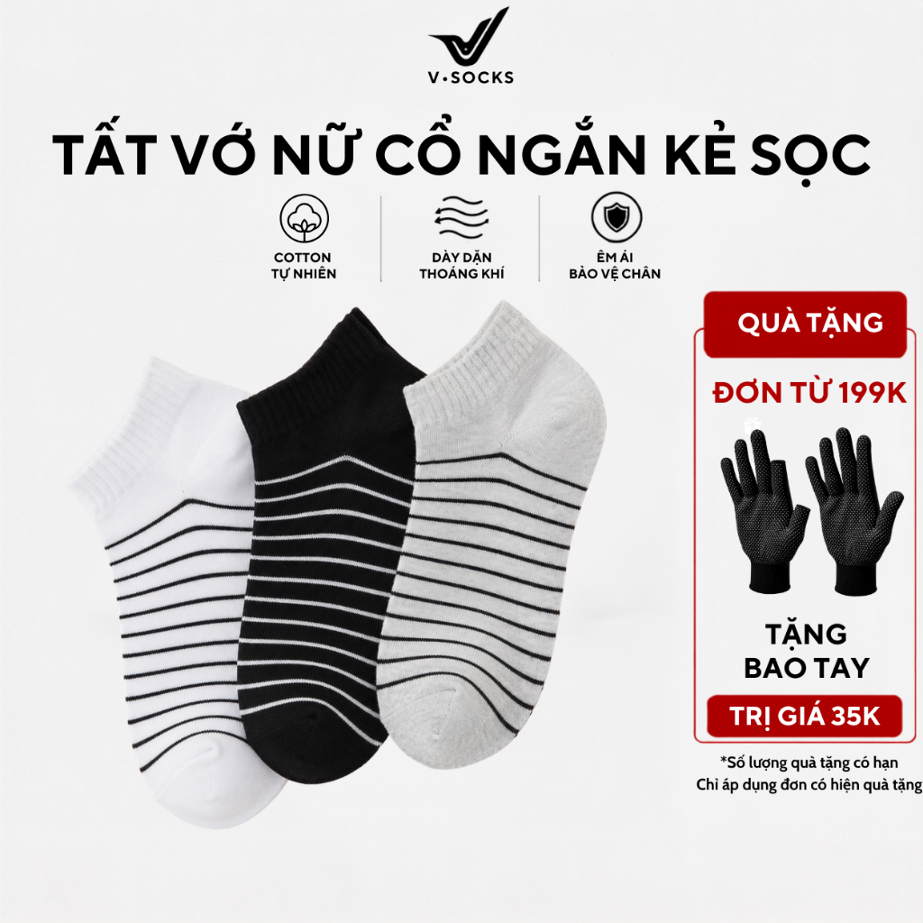 [Set 3 Đôi] Tất Vớ Nữ Cổ Ngắn Kẻ Sọc UPPER YOU Êm Ái Dày Dặn Thoáng Khí - BSF2007