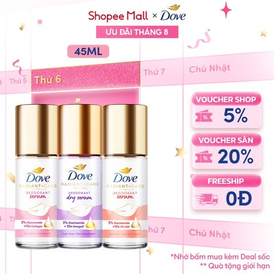 Lăn ngăn mùi dưỡng sáng cao cấp Dove tinh chất serum dành cho nữ với 3% Niacinamide 45ml