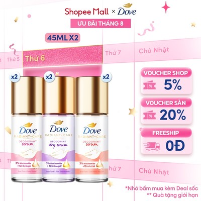 Combo 2 Lăn Ngăn Mùi Dove Tinh Chất Serum Sáng Mịn 45ml/Tuýp