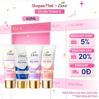 [CHÍNH HÃNG] Dove Serum dưỡng sáng khử mùi Dove dành cho nữ với 3% Niacinamide giúp da sáng mịn đều màu 40ml tốt như lăn