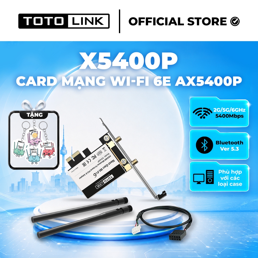 [Hỏa Tốc] Card mạng Wi-Fi TOTOLINK X5400P Wi-Fi 6E AX5400 + Bluetooth 5.3 | 3 Băng tần 2.4G/5G/6GHz
