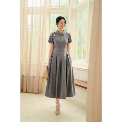 Đầm Công Sở Nữ Dáng Xòe MY WAY Phối Cúc Cổ Sen Cao Cấp 9MD02662