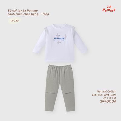 Bộ dài tay La Pomme cánh chim chao liệng - Sợi Natural Cotton thoáng mát - Bé trai - 6M - 5Y