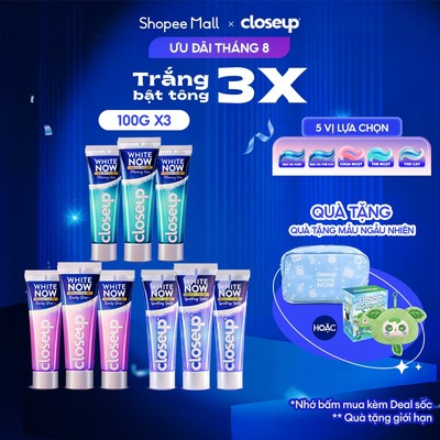 [Bộ Sưu Tập Tính Nữ] Combo 3 Kem đánh răng Closeup White Now-Trắng Bật Tông 3X TỨC THÌ với Công nghệ Ánh Sáng Xanh 100g
