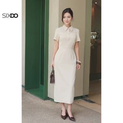 Đầm be lụa bút chì SIXDO (Beige Silk Pencil Dress)
