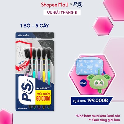 Bộ 5 bàn chải P/S than bạc kháng khuẩn 99.9%