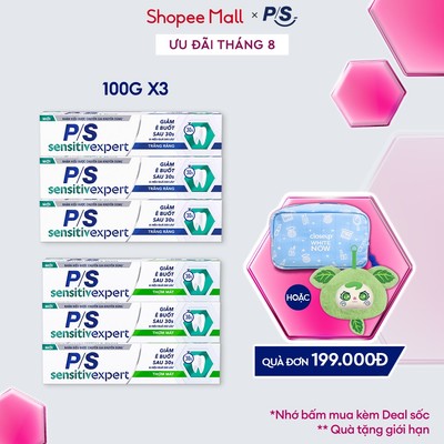 Combo 3 kem đánh răng P/S Chuyên gia Giảm ê buốt với tác động từ khoáng 100g