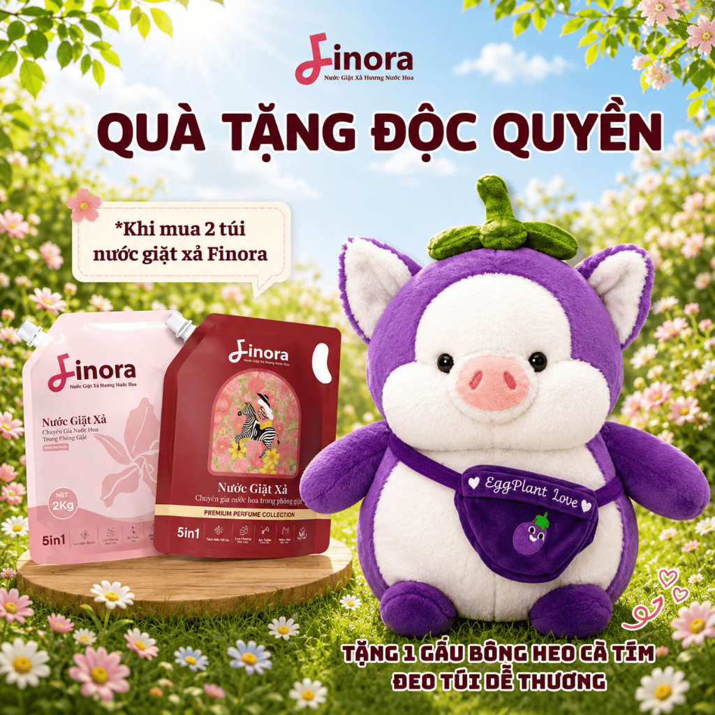 [Tặng 1 Gấu Bông Heo Cà Tím] Combo 2 Nước Giặt Xả Finora - Lưu Hương Đa Tầng
