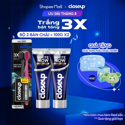 Bộ 2 Kem Đánh Răng và Bàn Chải Closeup - White Now Răng Trắng bật tông 3x Tức thì 100g và Precision Clean siêu mềm