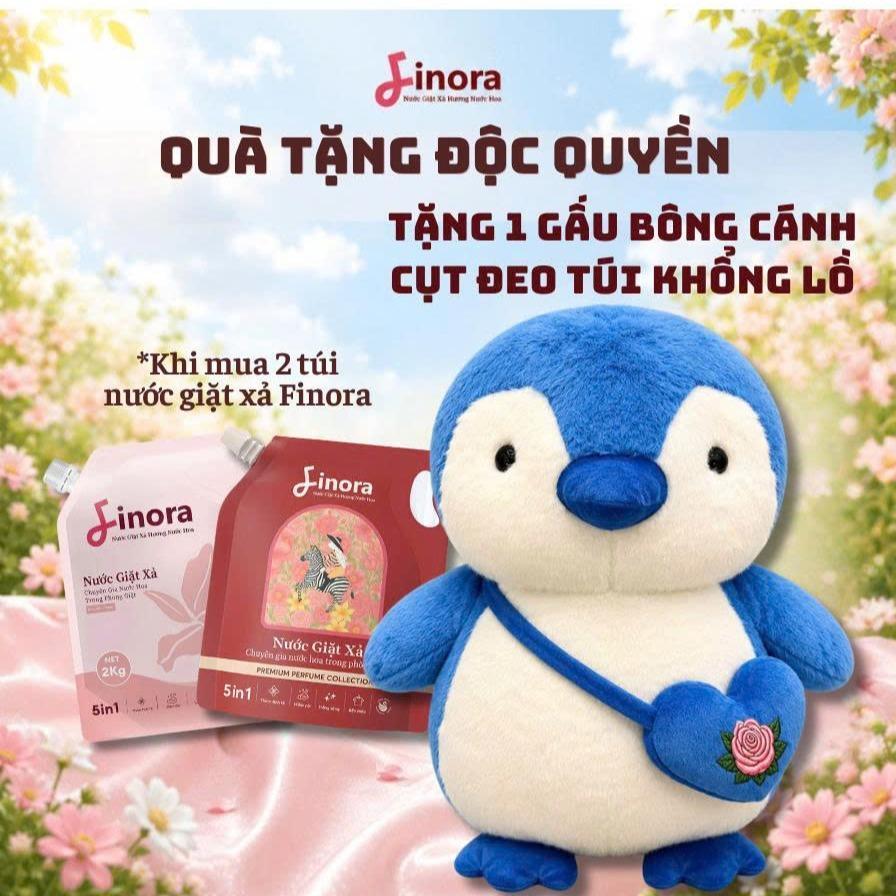[Tặng 1 Cánh Cụt Đeo Túi Chéo] Combo 2 Nước Giặt Xả Finora - Lưu Hương Đa Tầng