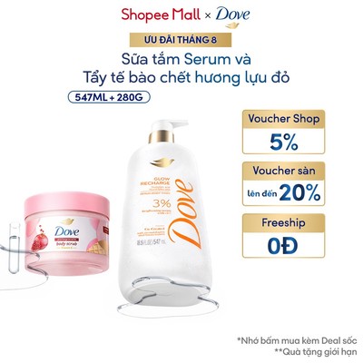 Combo Sữa tắm Dove Serum Dưỡng da chuyên sâu 547ml + Tẩy Tế Bào Chết Body Dove 280g