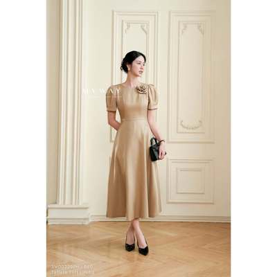 Đầm Dự Tiệc Nữ MY WAY Ngắn Tay Dáng Xòe Đính Kèm Hoa Sang Trọng Thanh Lịch 3md02299h