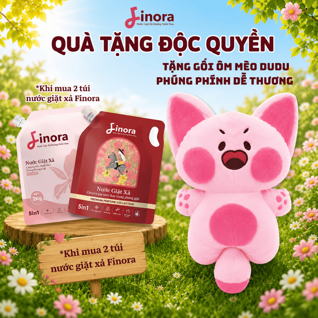 [Tặng 1 Mèo Du Du Phúng Phíng] Combo 2 Nước Giặt Xả Finora - Lưu Hương Đa Tầng