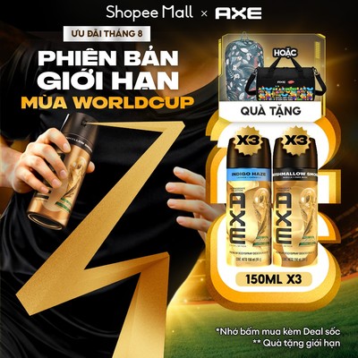 [MỚI] Combo 3 Xịt thơm hương nước hoa AXE phiên bản giới hạn FIFA World Cup 2026 150ml 