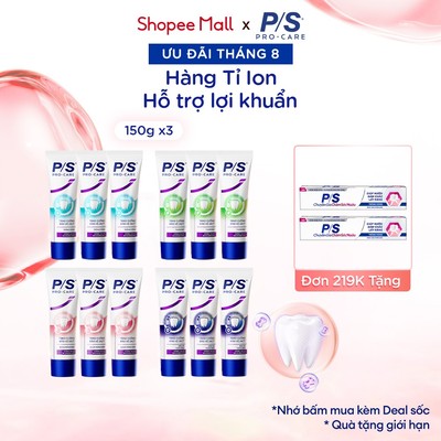 [MỚI] Combo 3 Kem Đánh răng P/S Pro-Care với hàng tỉ ion hoạt tính hỗ trợ lợi khuẩn 150g