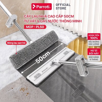 Cây Lau Nhà Công Nghiệp Tự Vắt San Hô Parroti, Rộng 50cm Trợ Lực Lau Sạch Khô Nhanh, Bông Lau San Hô Siêu Thấm Hút -PL50