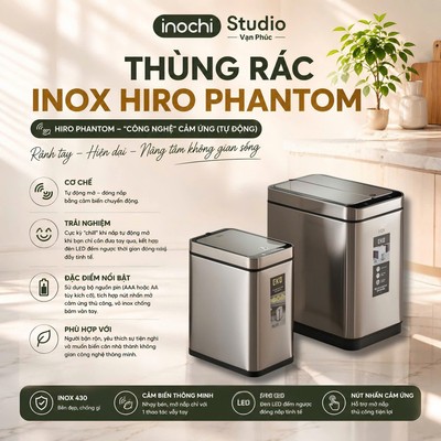Thùng rác cảm ứng Inochi, thiết kế thông minh, tự động đóng mở, cảm biến diệt khuẩn, sang trọng