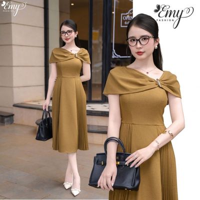 Đầm Thiết Kế EMY Thời Trang Cao Cấp EM4140 Vải Kaki Hàn Sang Chảnh Đi Tiệc