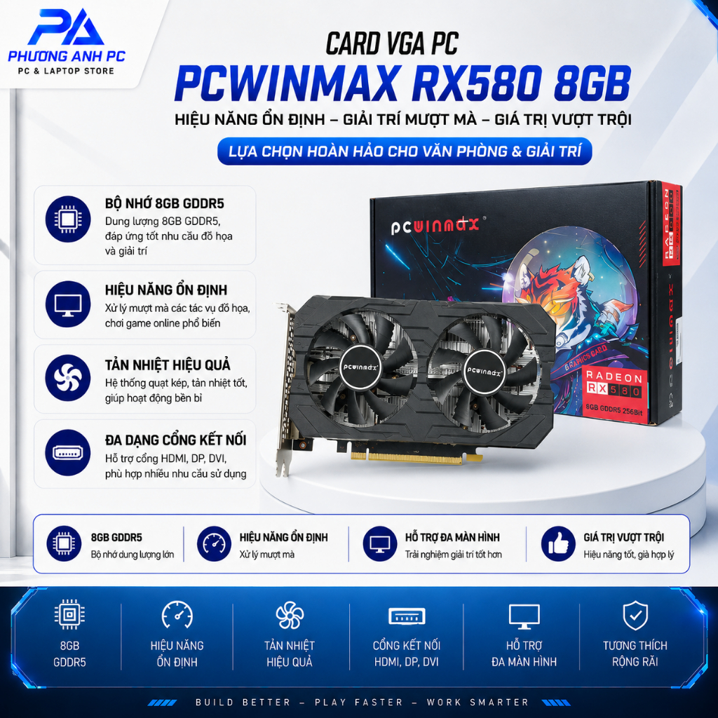 Card màn hình PCWINMAX VGA RX 580  8GB GDDR5 PC Gaming PhuongAnhPC