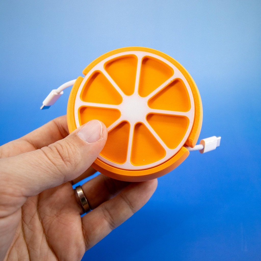 Cable Winder Citrus 3D Printed Organizer: Bright Durable Cable Management Desk Holder