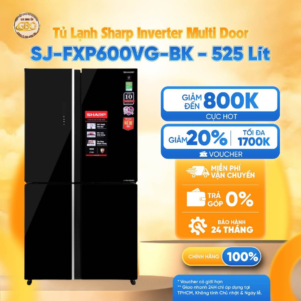 SJ-FXP600VG-BK - Tủ Lạnh Sharp Inverter 525 Lít Multi Door