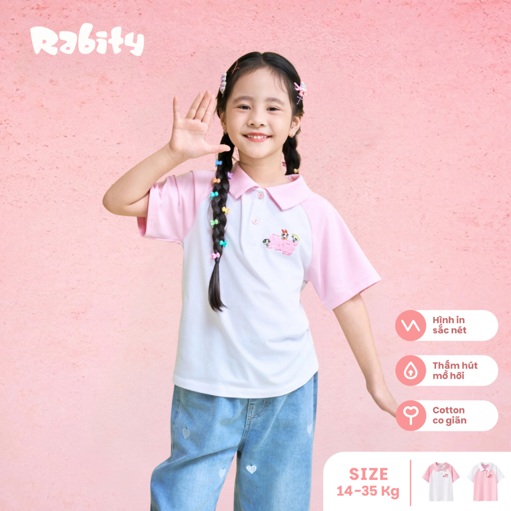 Áo thun polo Powerpuff Girls ngắn tay bé gái Rabity 101.007