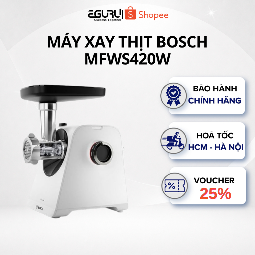 Máy xay thịt Bosch MFWS420W, Công suất 1900W, Bảo hành chính hãng 2 năm