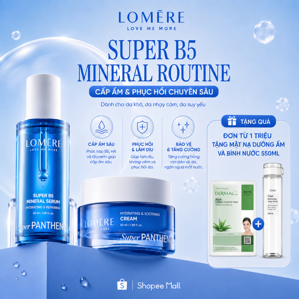 [MALL] Combo cấp ẩm phục hồi LOMERE SUPER B5 Serum khoáng và Kem dưỡng Super Panthenol Thermal Water