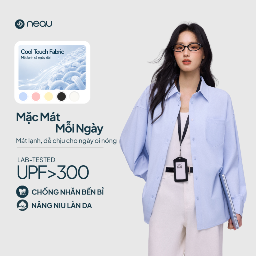NEAU Redefine Áo Sơ Mi Cao Cấp Chống Nắng Chống Tia UV Mát Lạnh Chống Nhăn Giữ Phom Tay Form Rộng Đi Học Đi Làm RE101