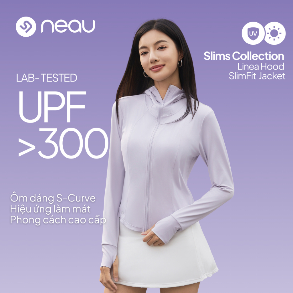 NEAU Áo Chống Nắng Nữ Có Mũ Tôn Dáng Mát Lạnh UPF50+ Logo Đổi Màu Theo Tia UV Khóa Kéo 2 Chiều - SlimFit SF501