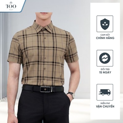 Áo Sơ Mi Công Sở Nam Ngắn Tay TQQ Không Nhăn Nhẹ Mát Màu Nâu Tây Họa Tiết Kẻ Caro Cực Đẹp K612CB