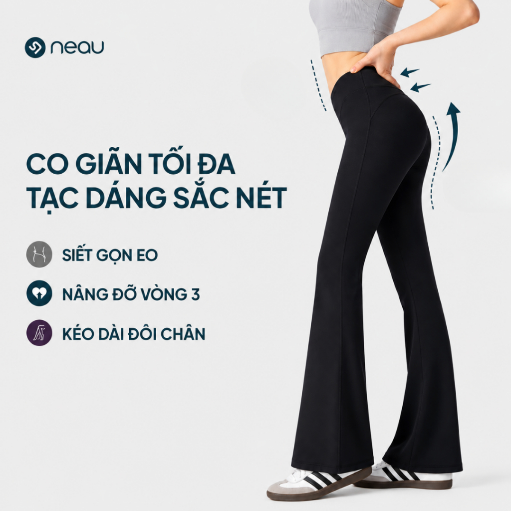 NEAU Quần Legging Yoga Gym Ống Loe Mỏng Thoáng & Lót Nỉ Cạp Cao Nâng Mông SL211/SL221