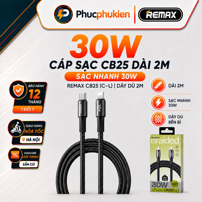Remax CB25 dài 2m - Dây sạc nhanh 30w Type c to lightning cho 14 seris trở xuống - Phúc Phụ Kiện