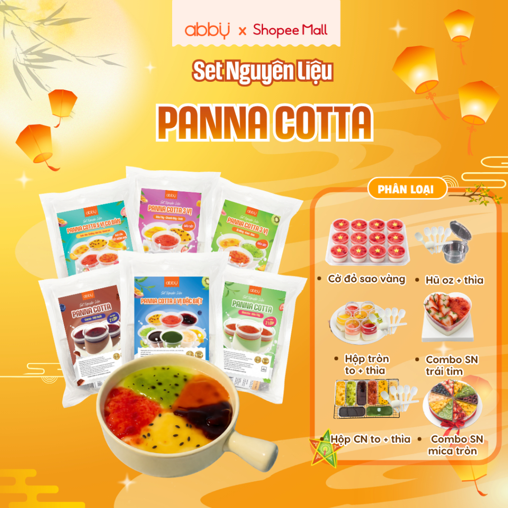[ABBY] Set nguyên liệu làm Panna cotta 3 vị, 5 vị siêu sốt  - Thành phẩm 50 - 55 hũ - Bột trộn sẵn t