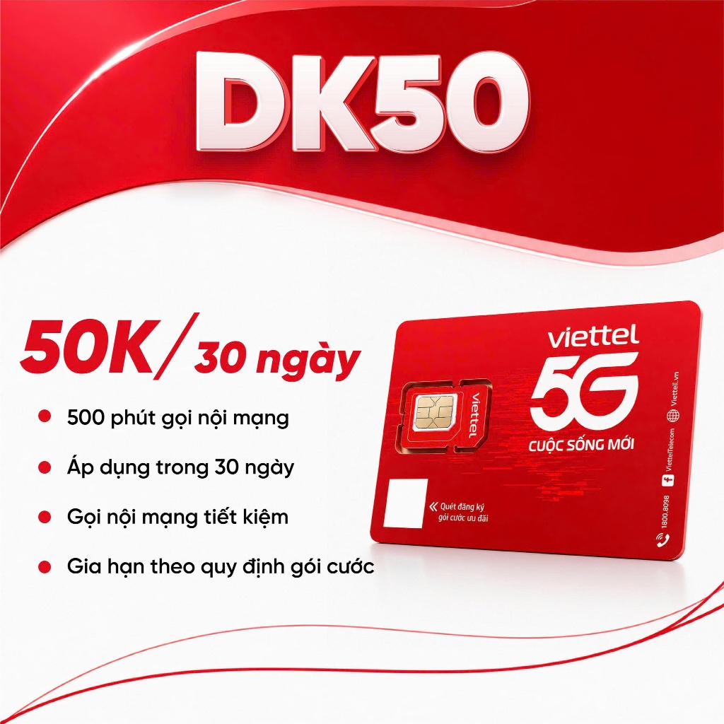 [DK50 500 phút gọi] Sim Viettel đăng ký được gói DK50 miễn phí 500 phút gọi nội mạng chỉ 50k/tháng